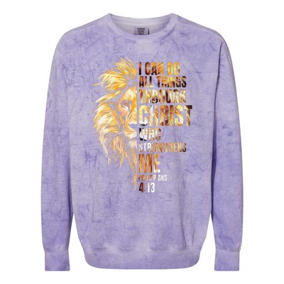 I Can Do All Things Through Christ Lion Faith Colorblast Crewneck Sweatshirt