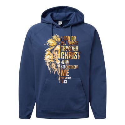 I Can Do All Things Through Christ Lion Faith Performance Fleece Hoodie