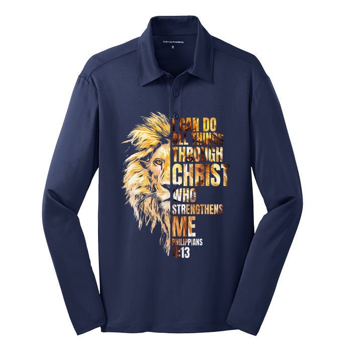 I Can Do All Things Through Christ Lion Faith Silk Touch Performance Long Sleeve Polo