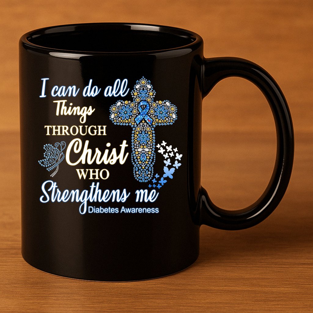 I Can Do All Things Through Christ Who Strengthens Me Diabetes Awareness 11oz C Handle Ceramic Mug