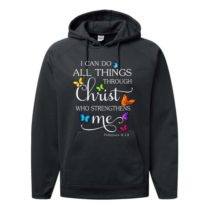 I Can Do All Things Through Christ Butterfly Performance Fleece Hoodie