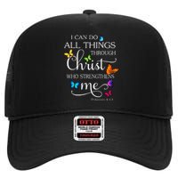 I Can Do All Things Through Christ Butterfly High Crown Mesh Back Trucker Hat