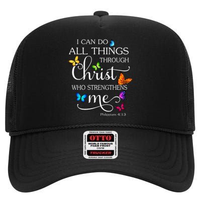 I Can Do All Things Through Christ Butterfly High Crown Mesh Back Trucker Hat