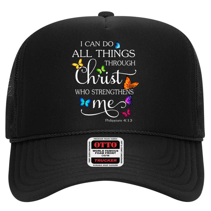 I Can Do All Things Through Christ Butterfly High Crown Mesh Back Trucker Hat