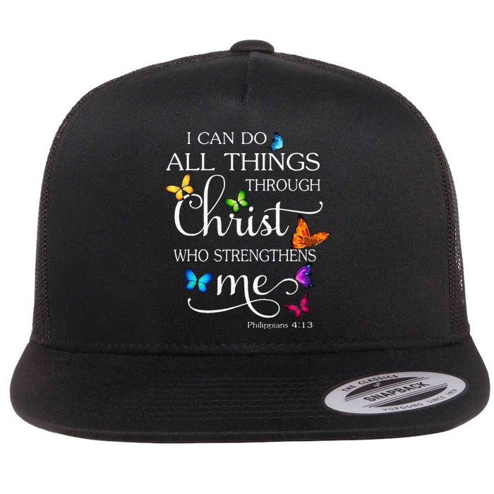 I Can Do All Things Through Christ Butterfly Flat Bill Trucker Hat