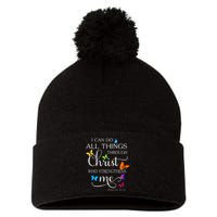 I Can Do All Things Through Christ Butterfly Pom Pom 12in Knit Beanie