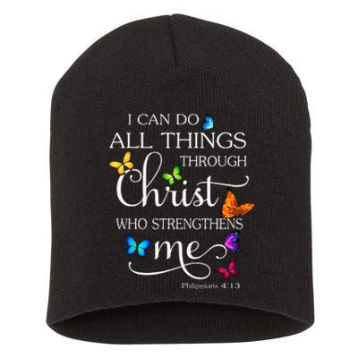 I Can Do All Things Through Christ Butterfly Short Acrylic Beanie