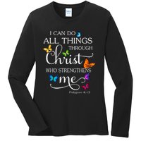 I Can Do All Things Through Christ Butterfly Art Religious Ladies Long Sleeve Shirt