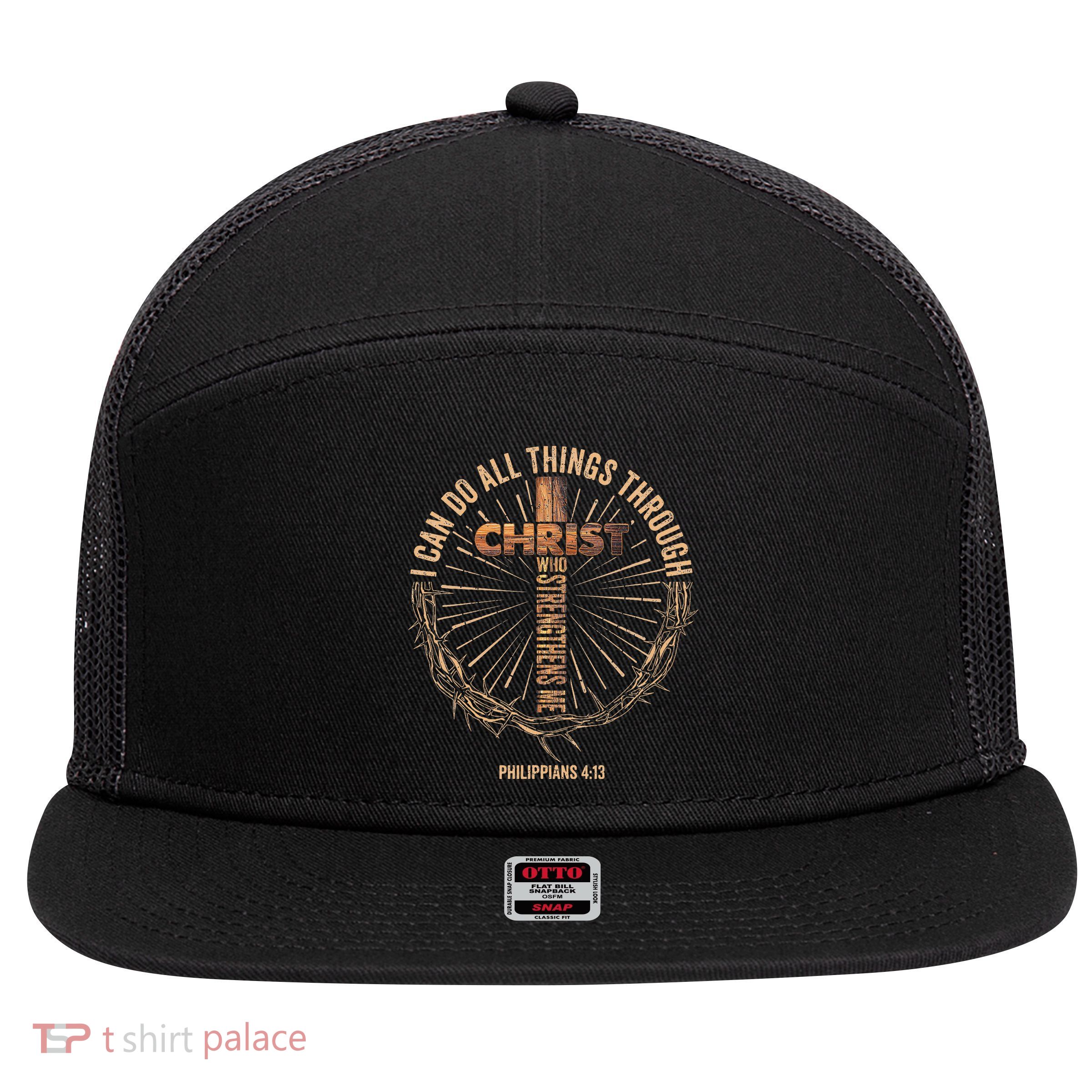 I Can Do All Things Through Christ Jesus Christian 7 Panel Mesh Trucker Snapback Hat