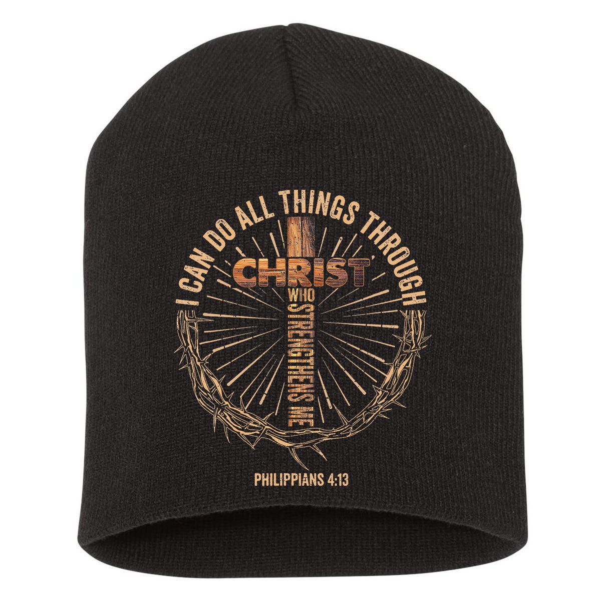 I Can Do All Things Through Christ Jesus Christian Short Acrylic Beanie