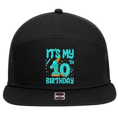 Ice Cream Drip 10th Birthday 10 Years Old Birthday 7 Panel Mesh Trucker Snapback Hat