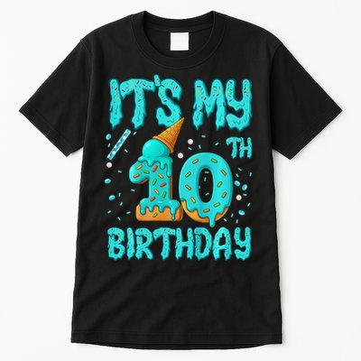 Ice Cream Drip 10th Birthday 10 Years Old Birthday Tall T-Shirt