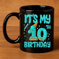 Ice Cream Drip 10th Birthday 10 Years Old Birthday 11oz C Handle Ceramic Mug