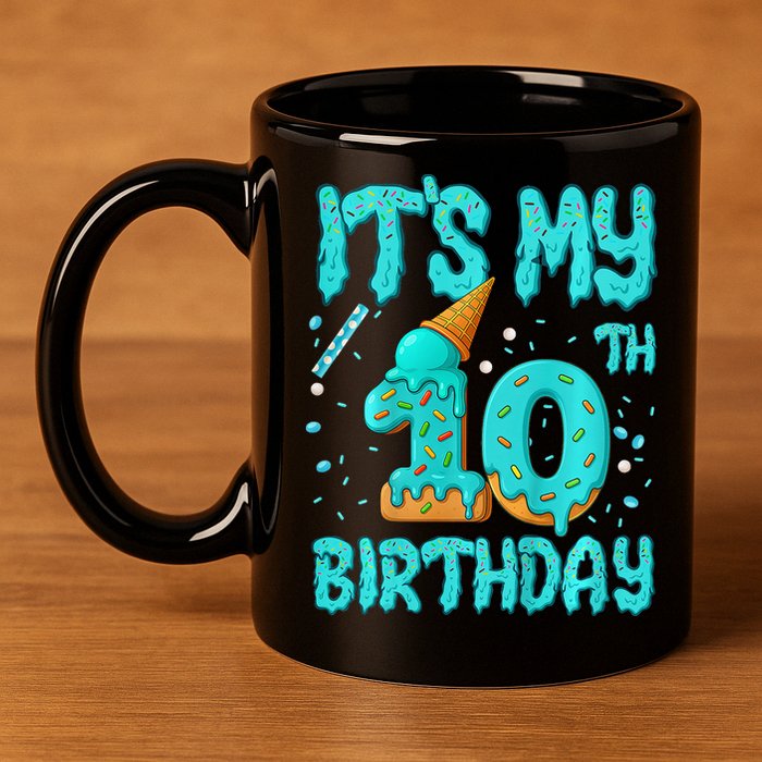 Ice Cream Drip 10th Birthday 10 Years Old Birthday 11oz C Handle Ceramic Mug