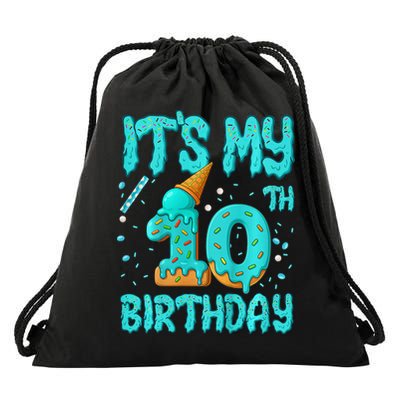 Ice Cream Drip 10th Birthday 10 Years Old Birthday Drawstring Bag