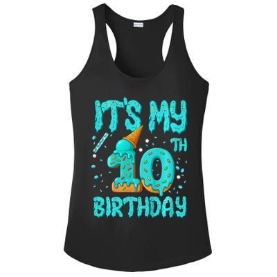 Ice Cream Drip 10th Birthday 10 Years Old Birthday Ladies PosiCharge Competitor Racerback Tank