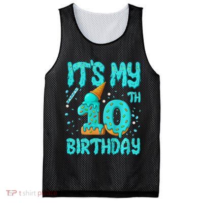 Ice Cream Drip 10th Birthday 10 Years Old Birthday Mesh Reversible Basketball Jersey Tank