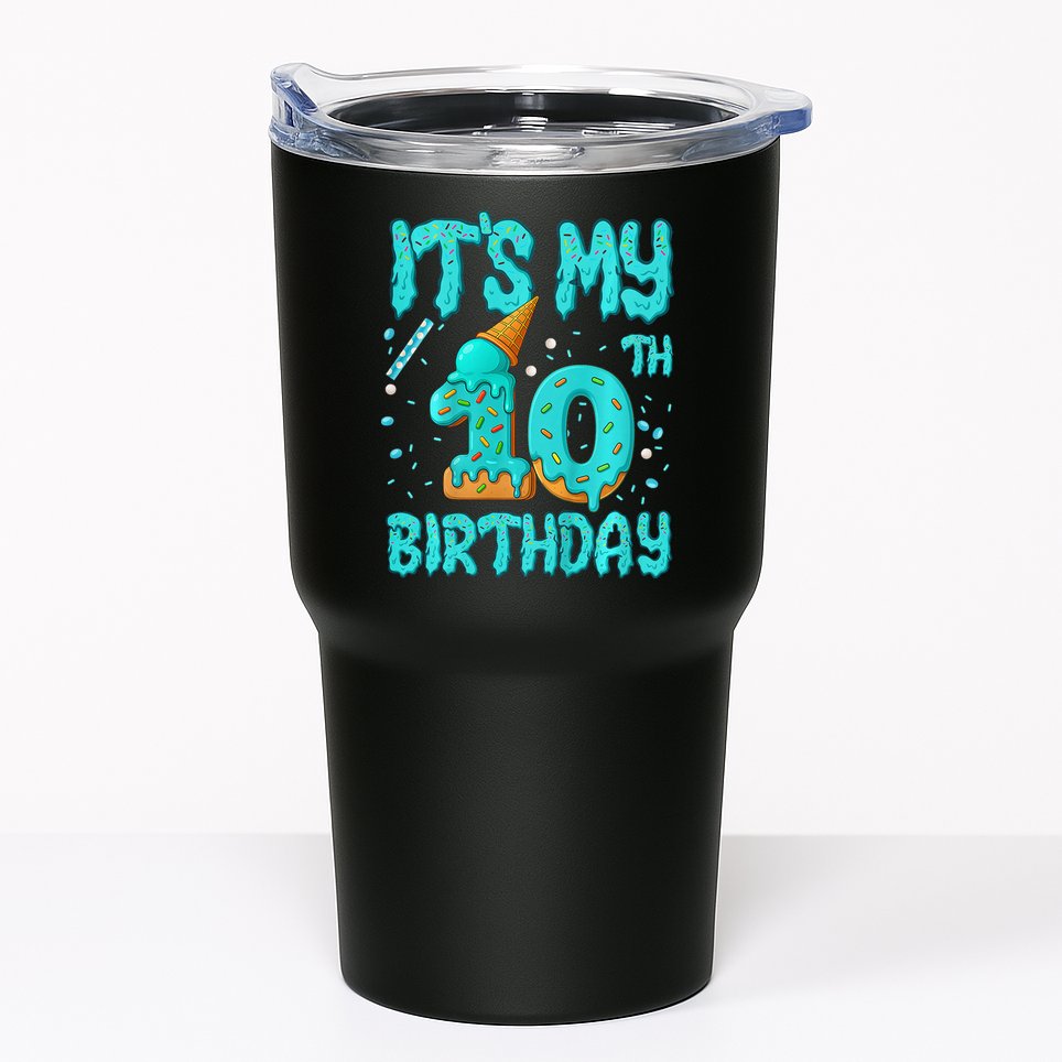 Ice Cream Drip 10th Birthday 10 Years Old Birthday Tumbler