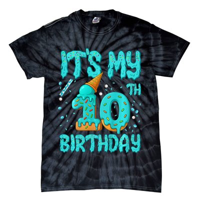 Ice Cream Drip 10th Birthday 10 Years Old Birthday Tie-Dye T-Shirt