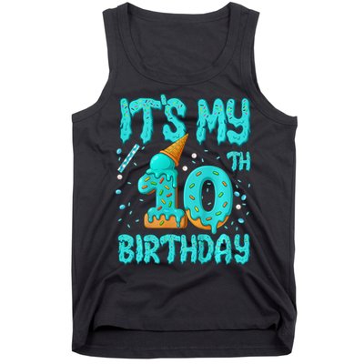 Ice Cream Drip 10th Birthday 10 Years Old Birthday Tank Top