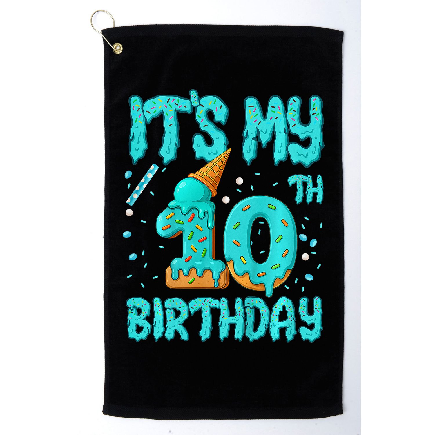Ice Cream Drip 10th Birthday 10 Years Old Birthday Golf Towel