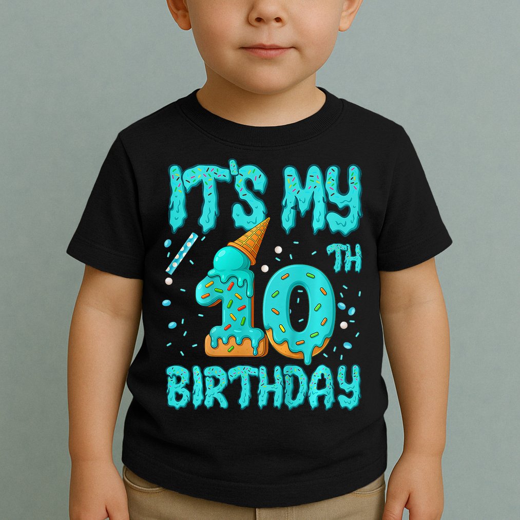 Ice Cream Drip 10th Birthday 10 Years Old Birthday Toddler T-Shirt