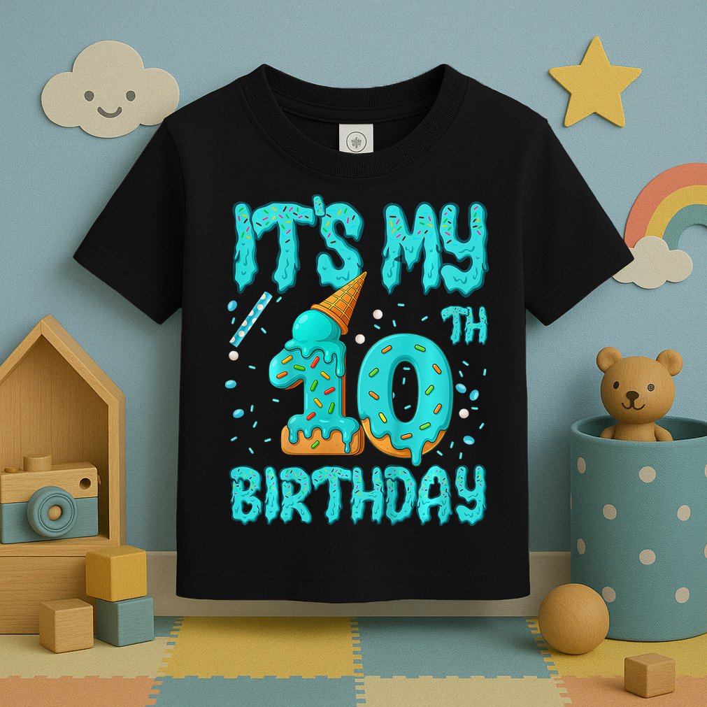 Ice Cream Drip 10th Birthday 10 Years Old Birthday Toddler T-Shirt