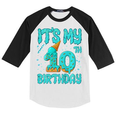 Ice Cream Drip 10th Birthday 10 Years Old Birthday Kids Colorblock Raglan Jersey