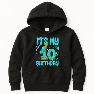 Ice Cream Drip 10th Birthday 10 Years Old Birthday Kids Hoodie