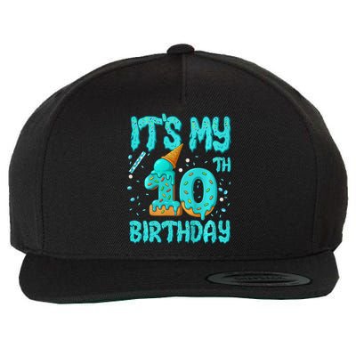 Ice Cream Drip 10th Birthday 10 Years Old Birthday Wool Snapback Cap