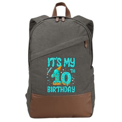 Ice Cream Drip 10th Birthday 10 Years Old Birthday Cotton Canvas Backpack