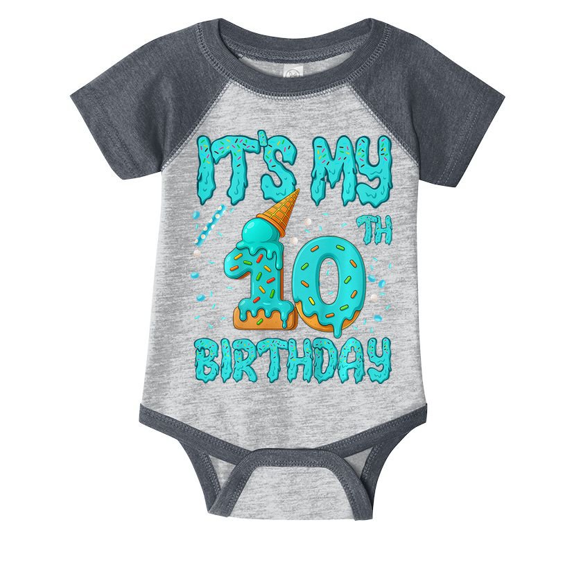 Ice Cream Drip 10th Birthday 10 Years Old Birthday Infant Baby Jersey Bodysuit