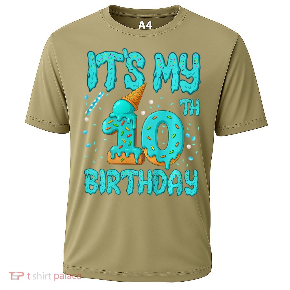 Ice Cream Drip 10th Birthday 10 Years Old Birthday Performance Shirt