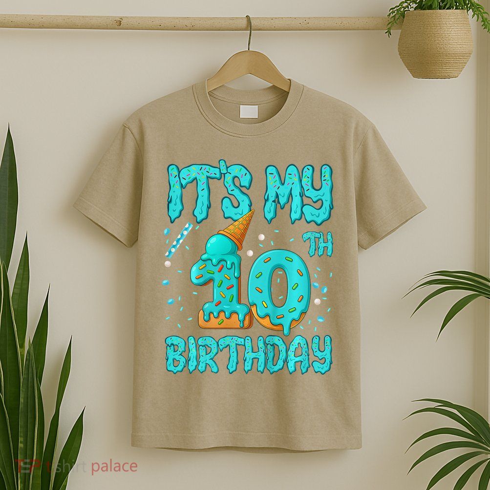 Ice Cream Drip 10th Birthday 10 Years Old Birthday T-Shirt