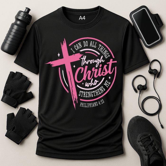 I Can Do All Things Through Christ Breast Cancer Awareness Cooling Performance Crew T-Shirt