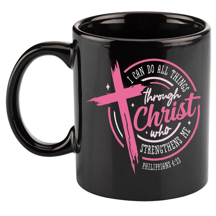 I Can Do All Things Through Christ Breast Cancer Awareness 11oz C Handle Ceramic Mug