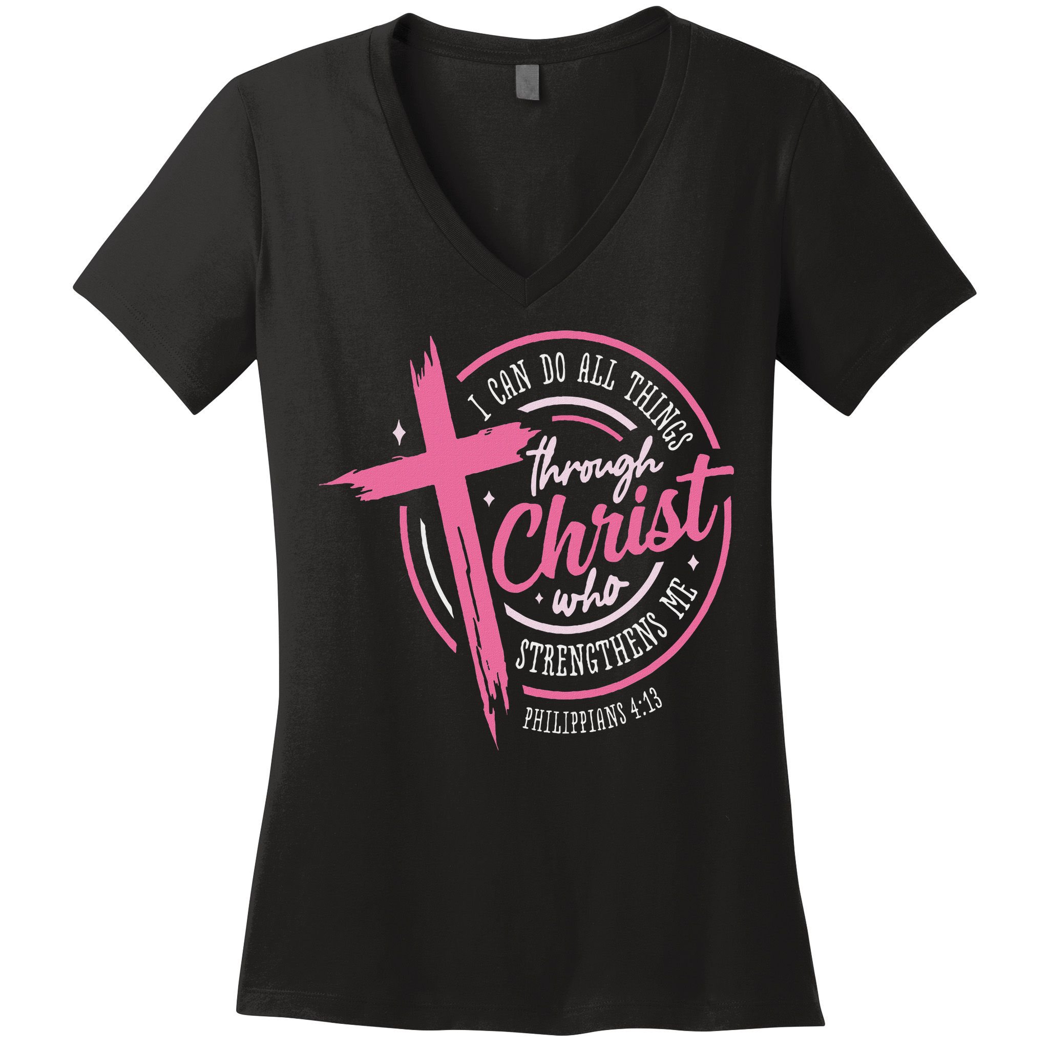 I Can Do All Things Through Christ Breast Cancer Awareness Women's V-Neck T-Shirt