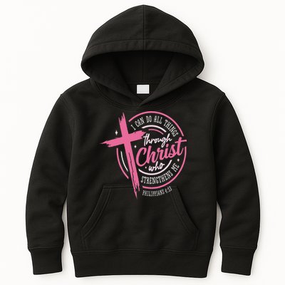 I Can Do All Things Through Christ Breast Cancer Awareness Kids Hoodie