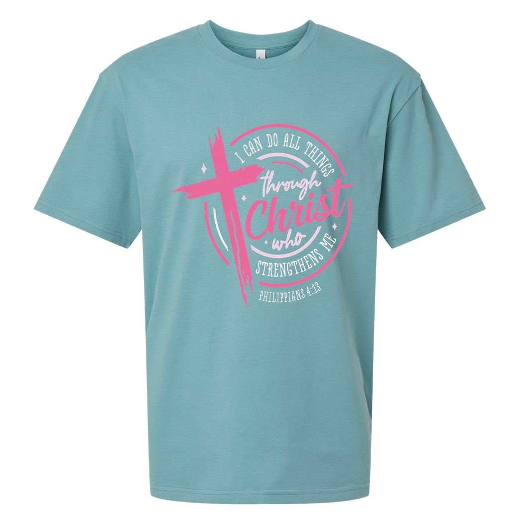 I Can Do All Things Through Christ Breast Cancer Awareness Sueded Cloud Jersey T-Shirt