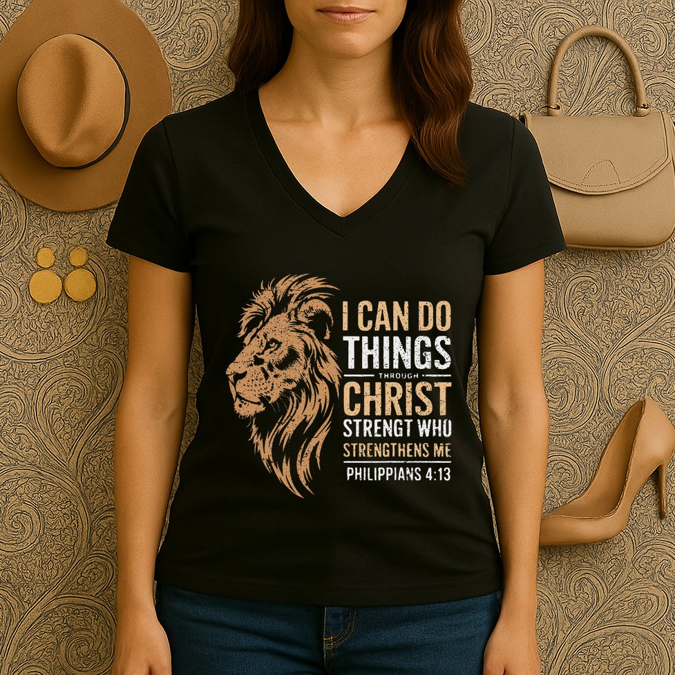 I Can Do All Things Through Christ Inspirational Belief Women's V-Neck T-Shirt