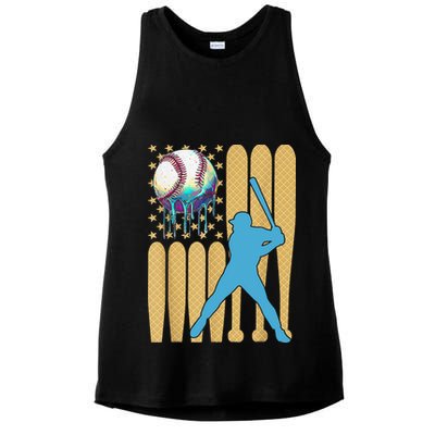 Ice Cream Drip Baseball Bat Baseball Player 4th Of July Ladies PosiCharge Tri-Blend Wicking Tank