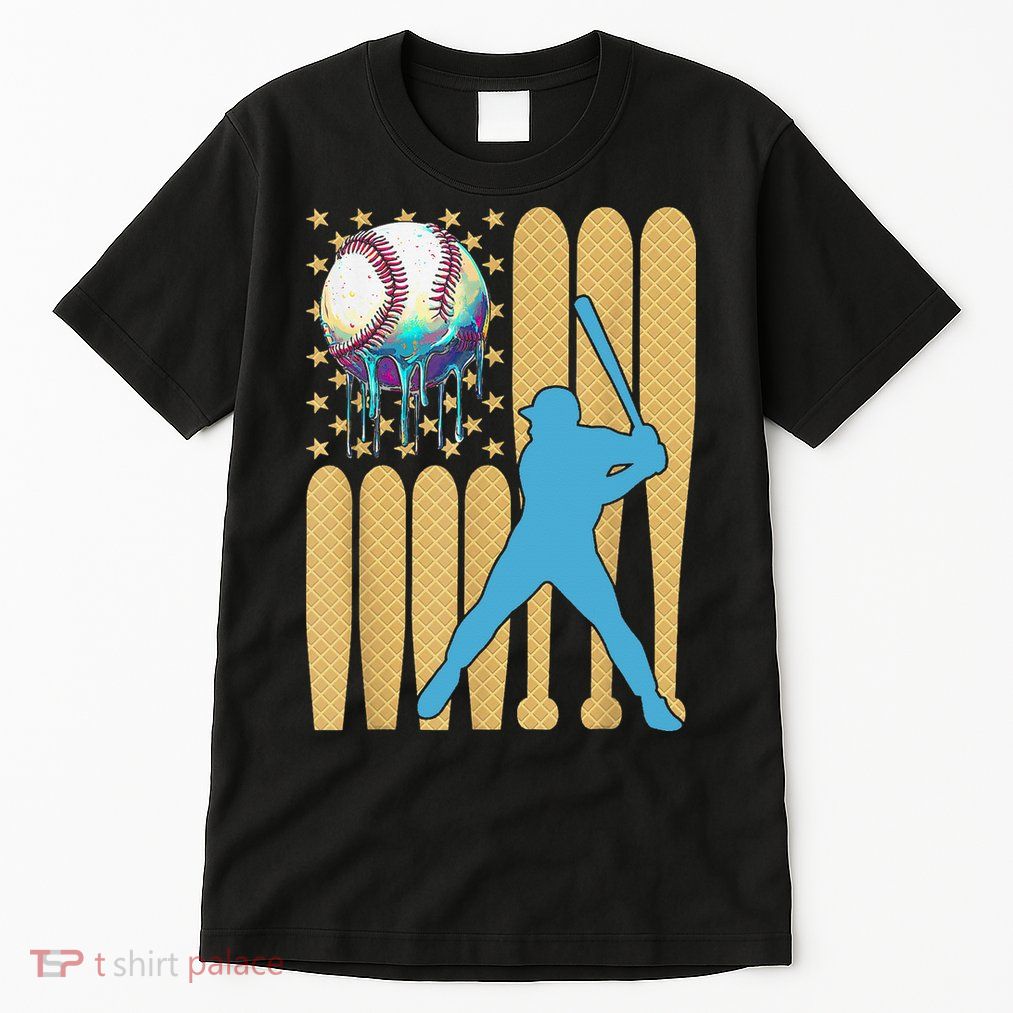Ice Cream Drip Baseball Bat Baseball Player 4th Of July Tall T-Shirt