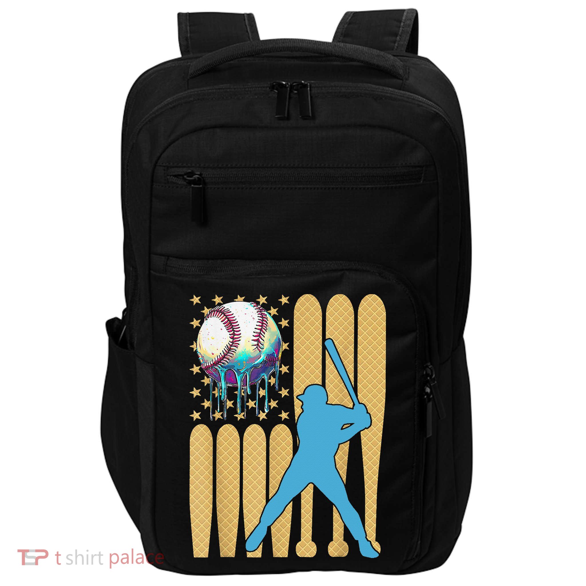 Ice Cream Drip Baseball Bat Baseball Player 4th Of July Impact Tech Backpack