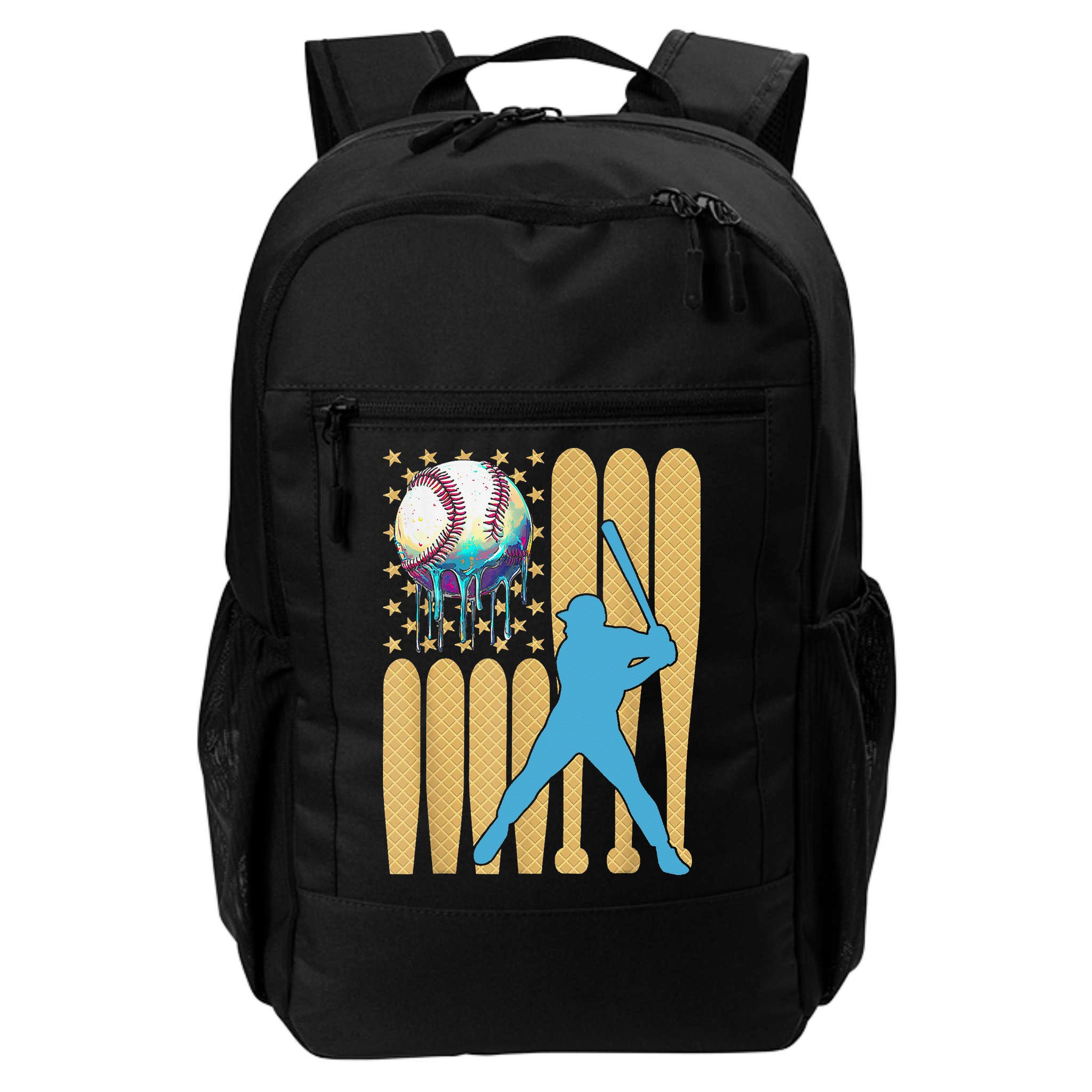 Ice Cream Drip Baseball Bat Baseball Player 4th Of July Backpack