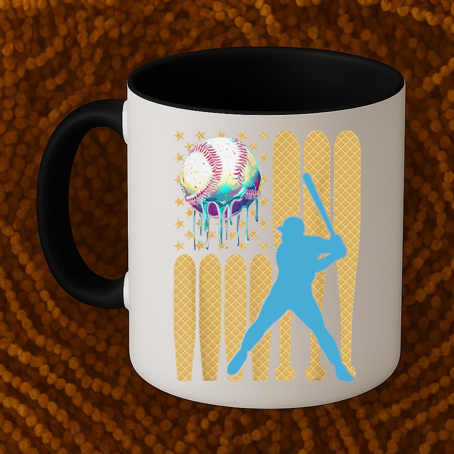 Ice Cream Drip Baseball Bat Baseball Player 4th Of July Mug