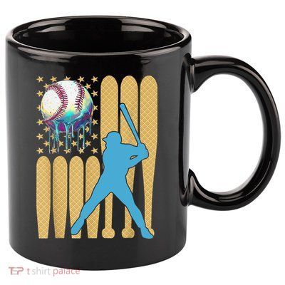 Ice Cream Drip Baseball Bat Baseball Player 4th Of July 11oz C Handle Ceramic Mug