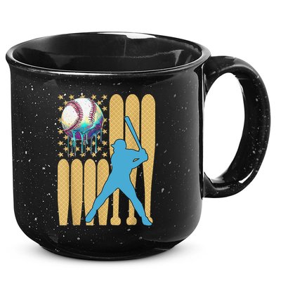 Ice Cream Drip Baseball Bat Baseball Player 4th Of July 15oz Campfire Ceramic Mug
