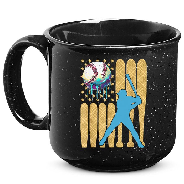 Ice Cream Drip Baseball Bat Baseball Player 4th Of July 15oz Campfire Ceramic Mug