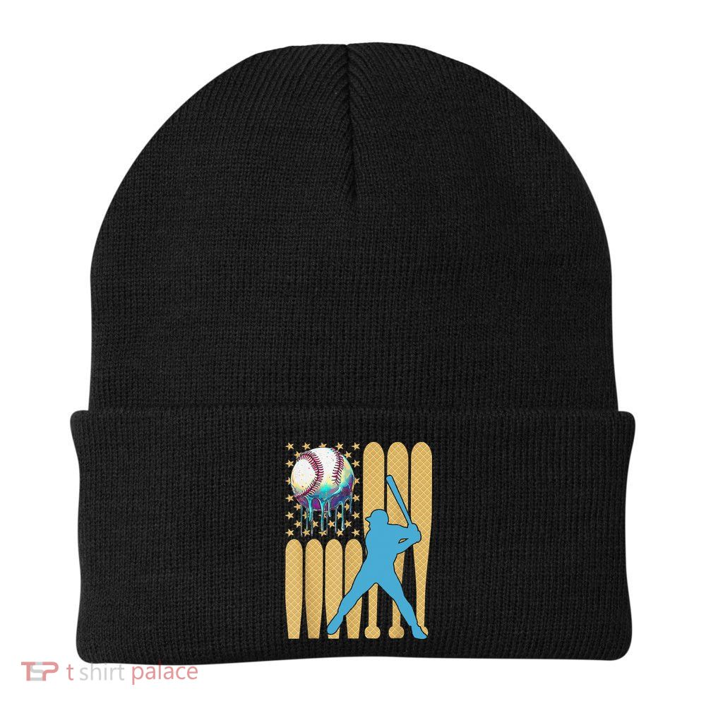 Ice Cream Drip Baseball Bat Baseball Player 4th Of July Beanie