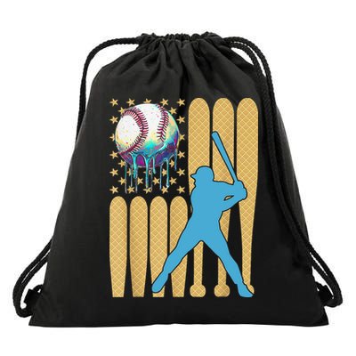 Ice Cream Drip Baseball Bat Baseball Player 4th Of July Drawstring Bag